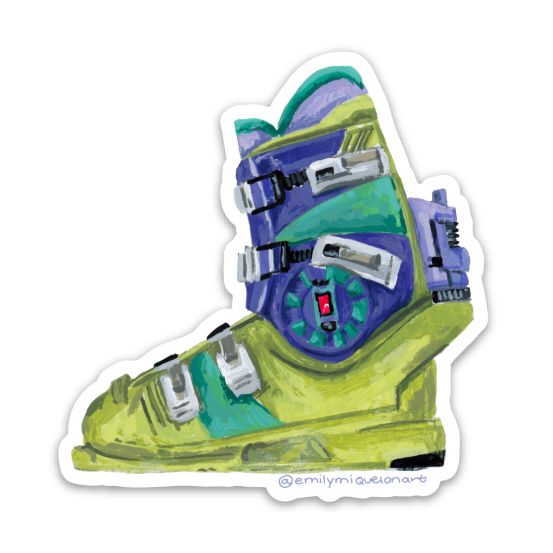 Green Retro Ski Boot Sticker