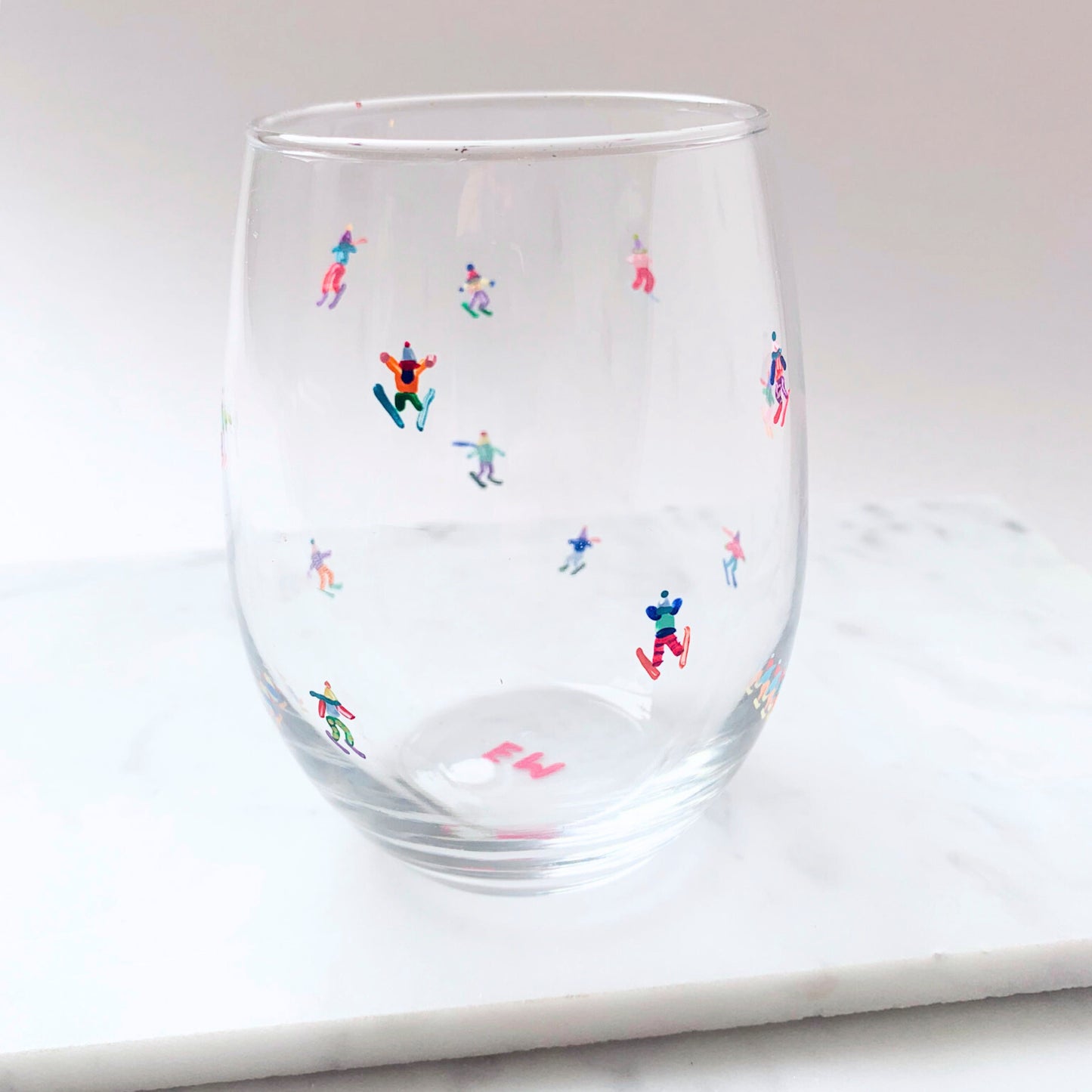 Hand-Painted Wine Glass - Tiny Skiers