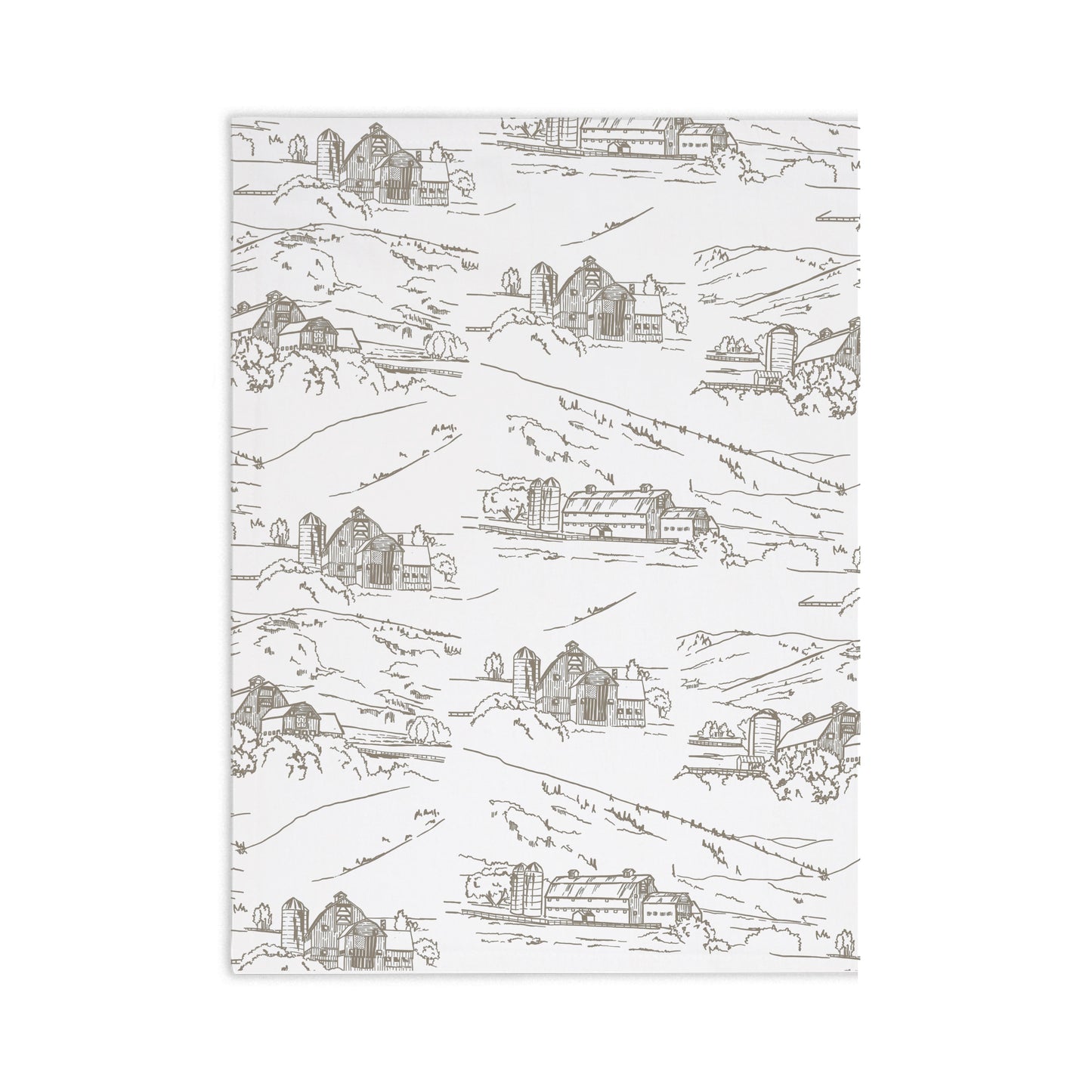 Tea Towel - White Barn Toile (Brown)