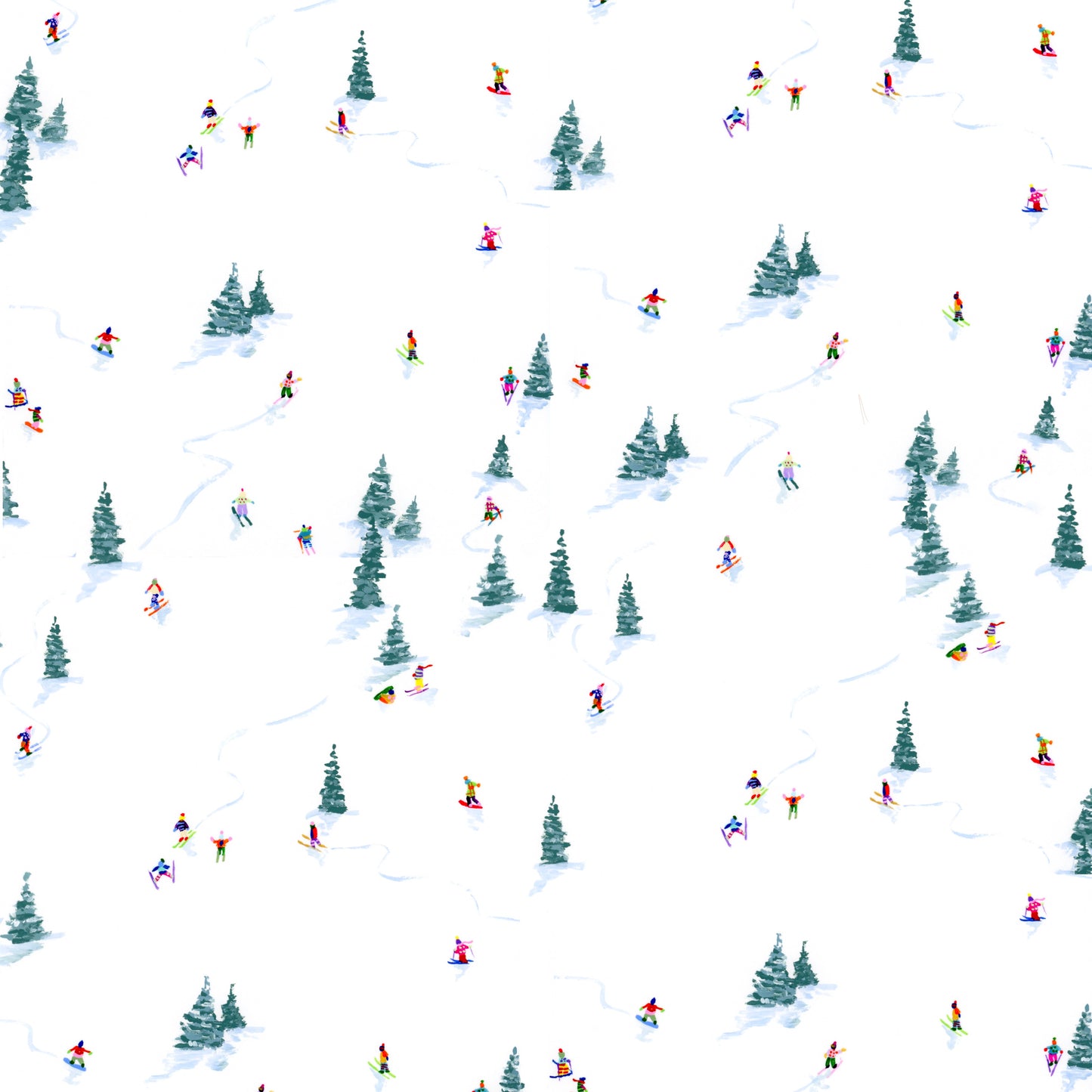 Tea Towel - Tiny Skiers In Trees