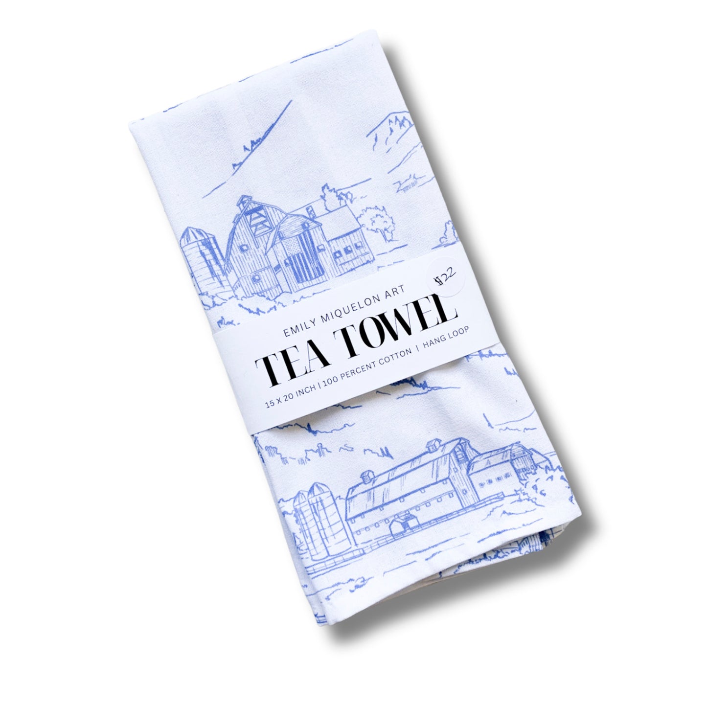 Tea Towel - White Barn Toile (Blue)