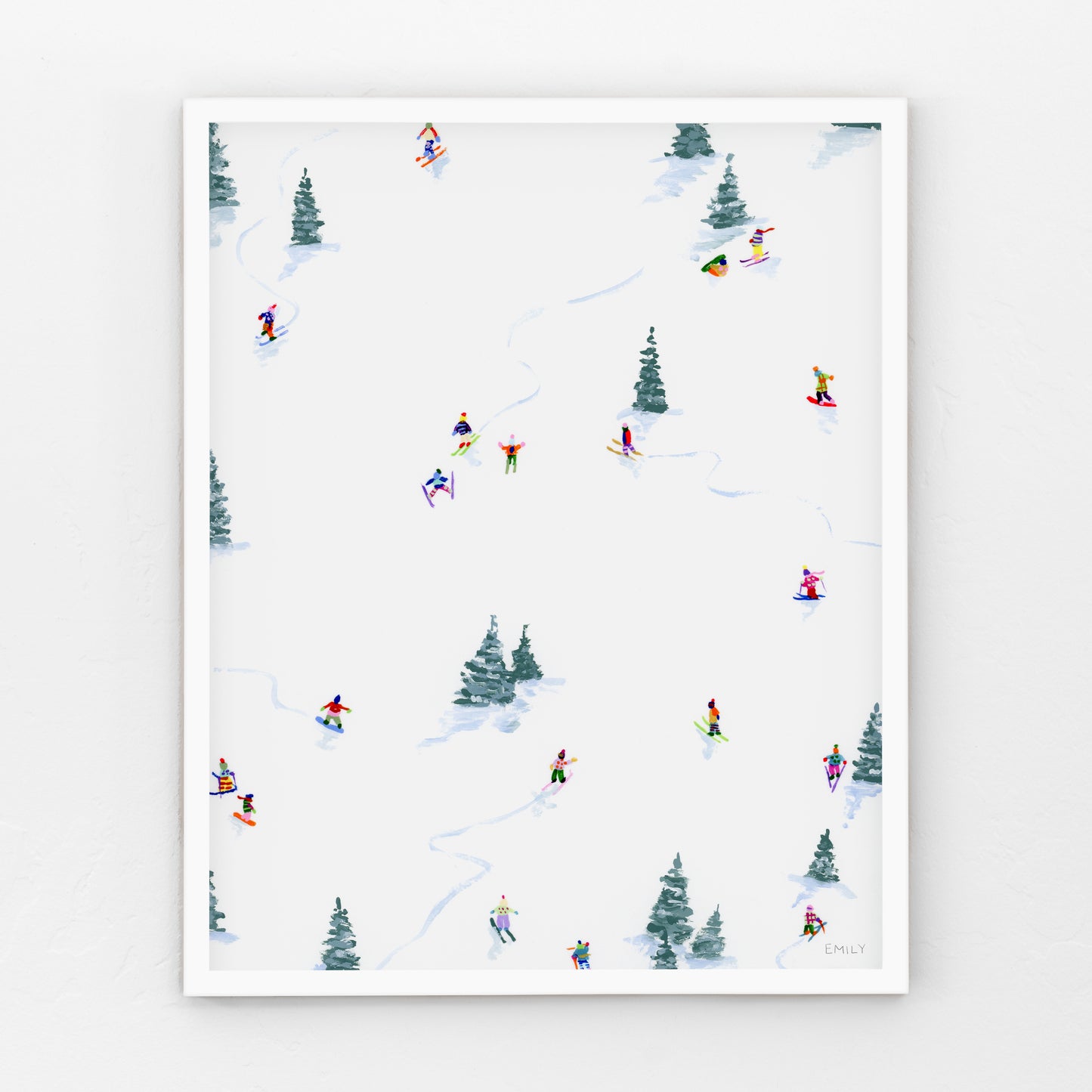 Tiny Skiers In Trees Print