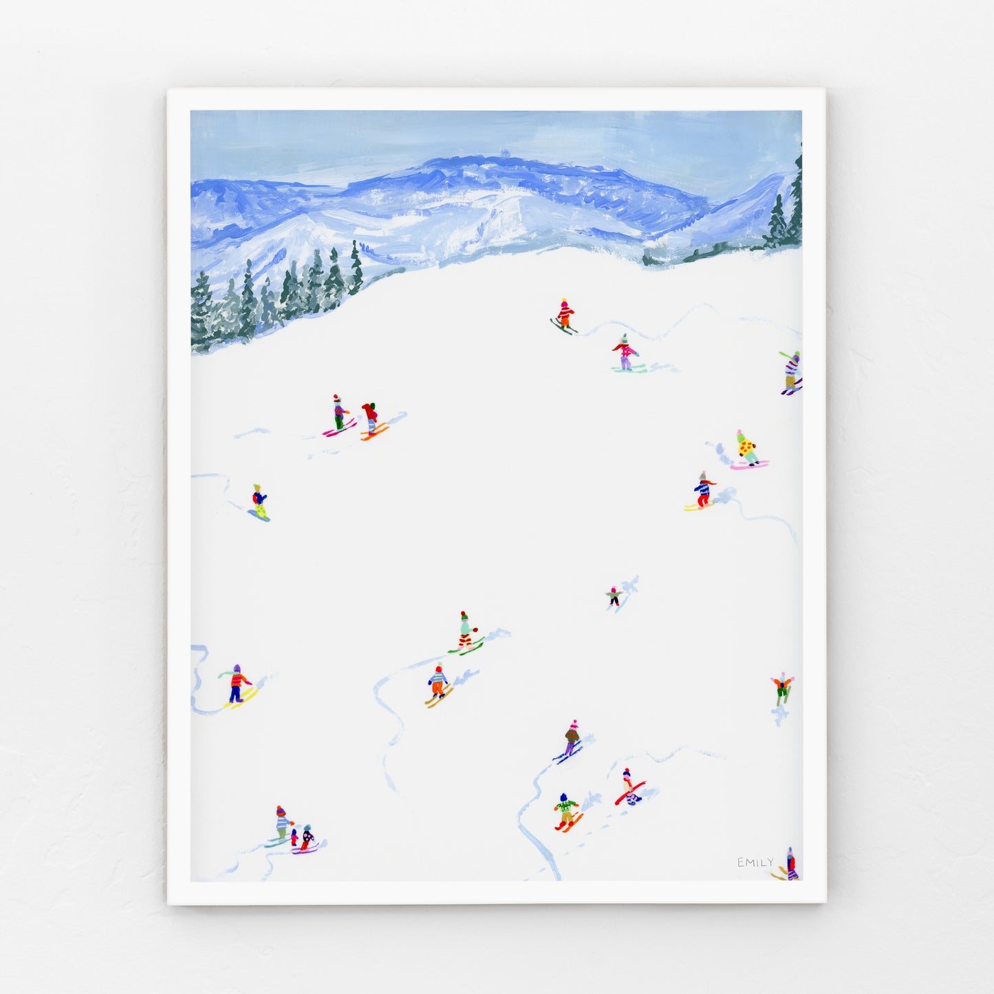 Tiny Skiers With A Mountain View Print