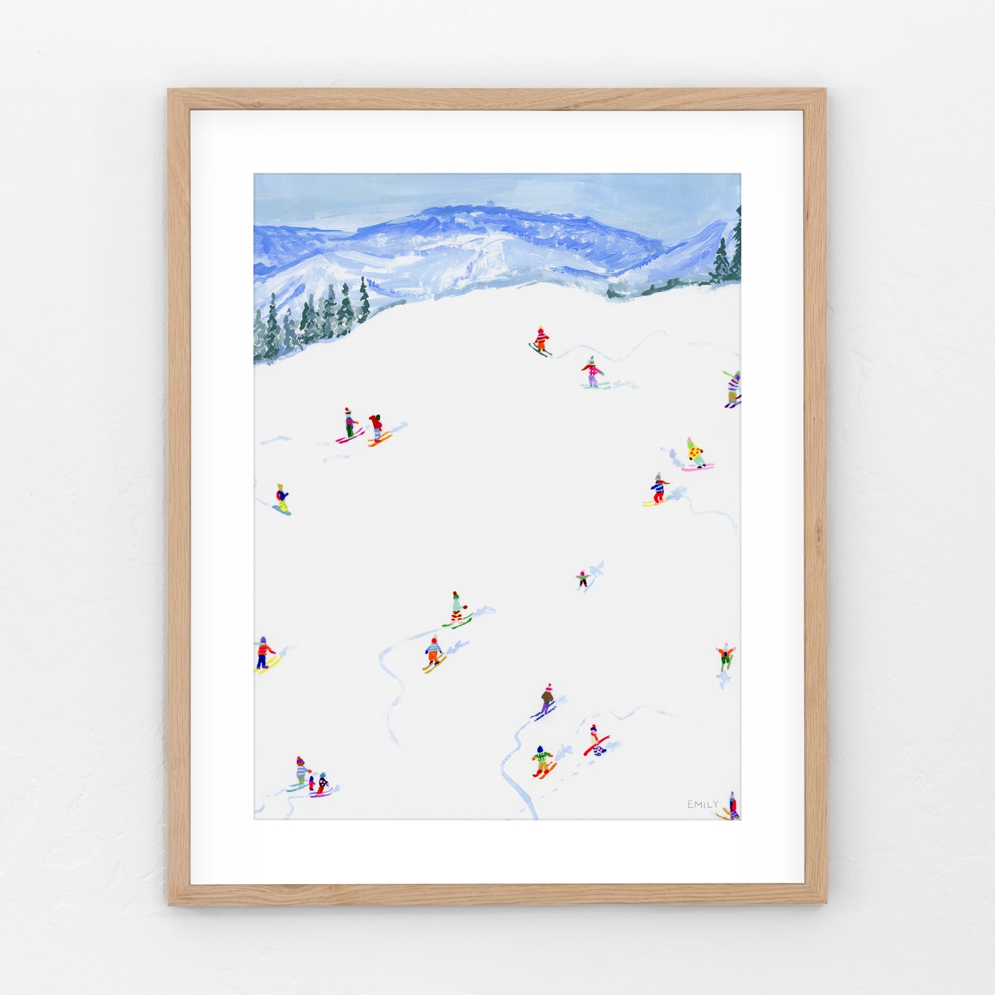 Tiny Skiers With A Mountain View Print