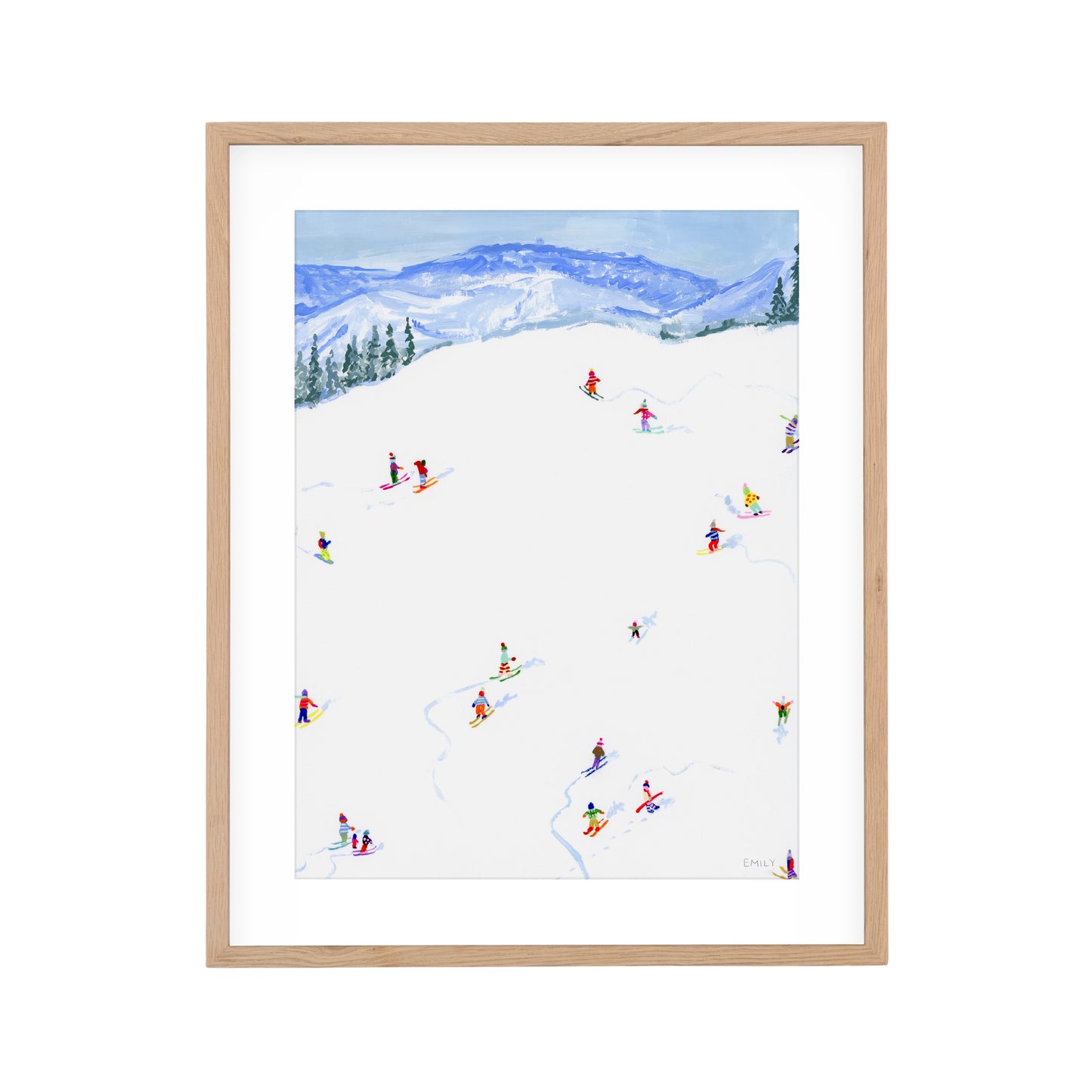 Tiny Skiers With A Mountain View - 8" x 10"