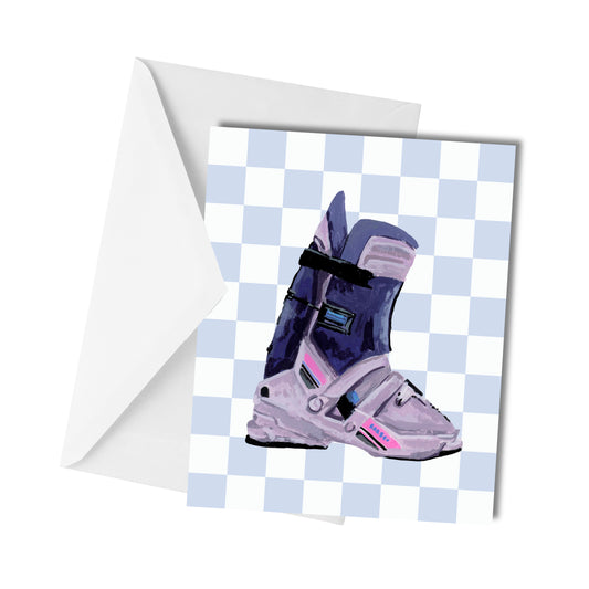 Checkered Ski Boot - Greeting Card