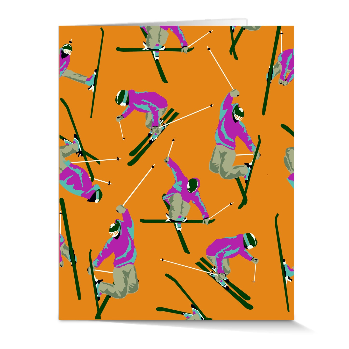 Colorful Skiers Orange - Greeting Card