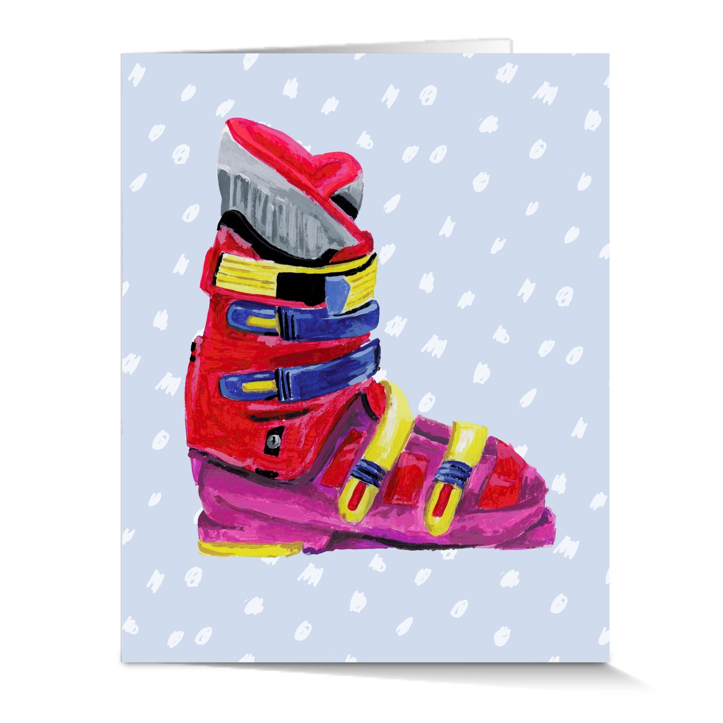 Polka Dot Ski Boot - Greeting Card