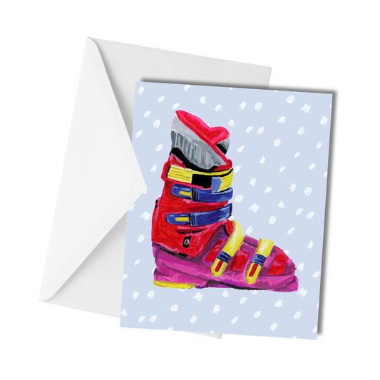 Polka Dot Ski Boot - Greeting Card