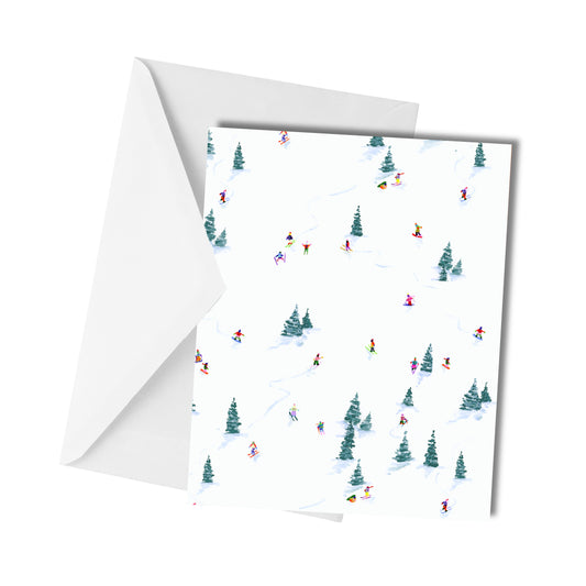 Tiny Skiers In The Trees - Greeting Card