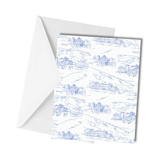 White Barn Toile - Greeting Card